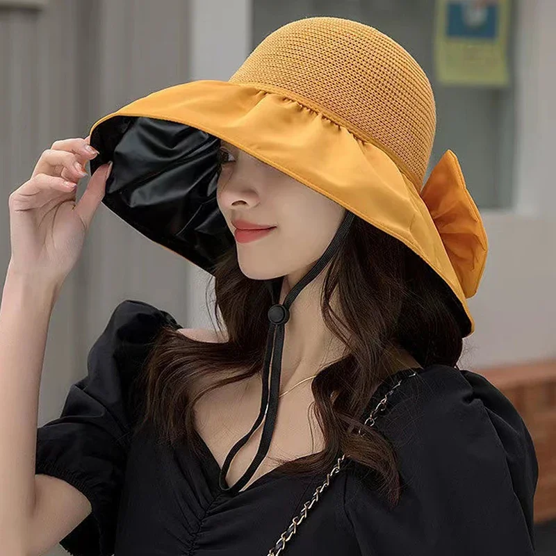 

Spring Summer Hat For Women Big Wide Brim Women Bucket Hat Solid Color Foldable UV Protection Outdoor Beach Panama Cap Sun Hats