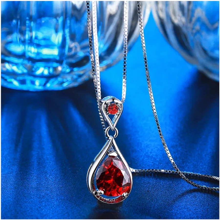 Drop Earring and Pendant Necklace Sets Luxury Red Cubic Zirconia Fashion Jewelry Set Fine Party Accessories N005