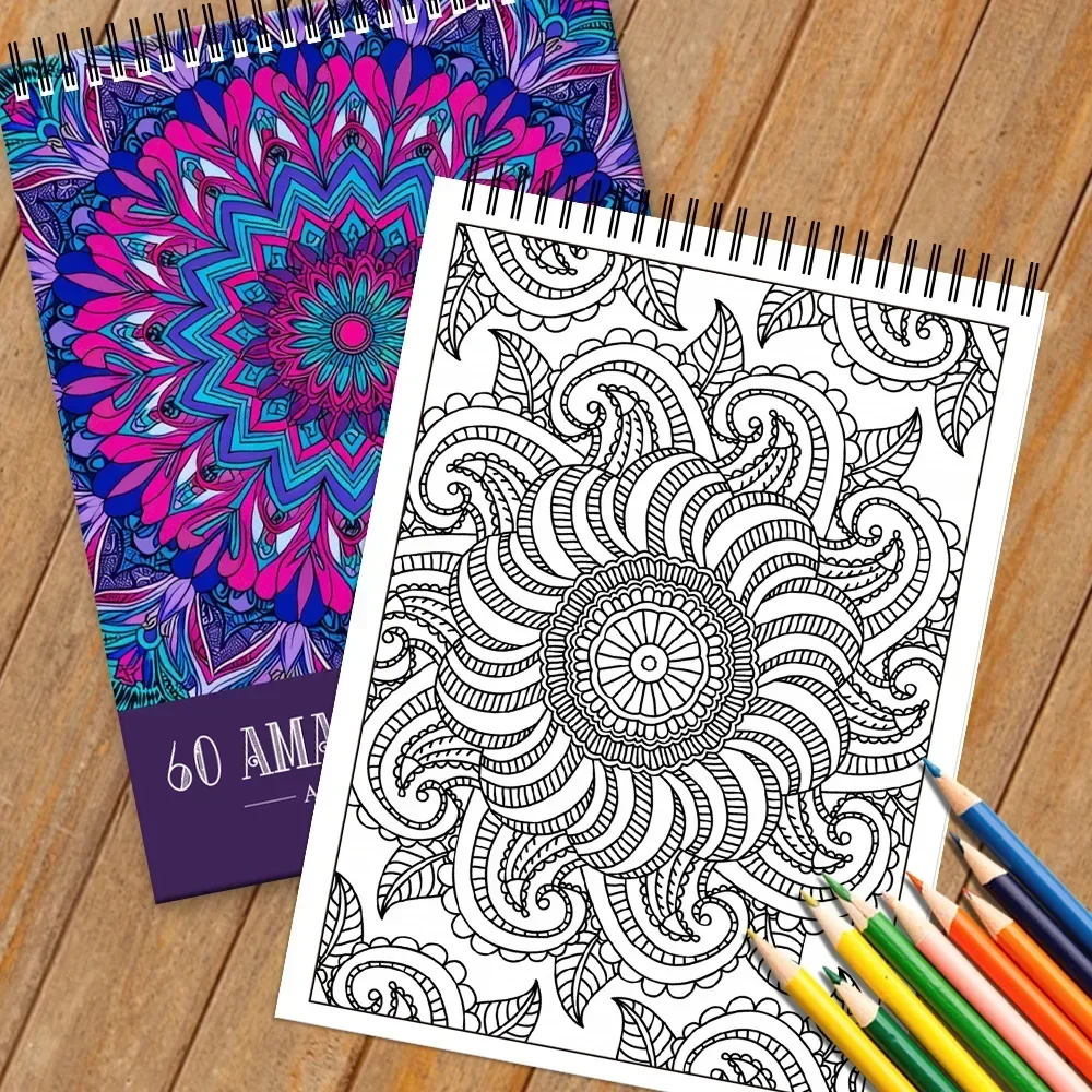 Brilliant Mandala Adult Coloring Book 60 Pages Creative Coloring Book Stress Relieving Art Pencil Colored Coloring Drawing Book