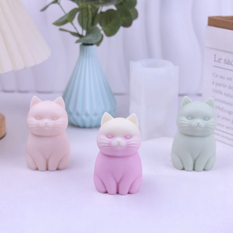 3PCS แมวซิลิโคนเทียนแม่พิมพ์สบู่สัตว์เรซิ่นคริสตัลทํา DIY ช็อกโกแลต Mould งานฝีมือบ้าน