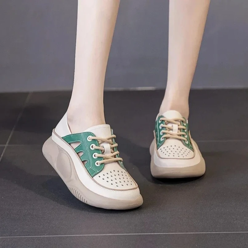 

Сандалии на платформе 2025 г. Женские кроссовки из воловьей кожи в стиле ажурные роскошные сандалии Повседневные дизайнерские сандалии