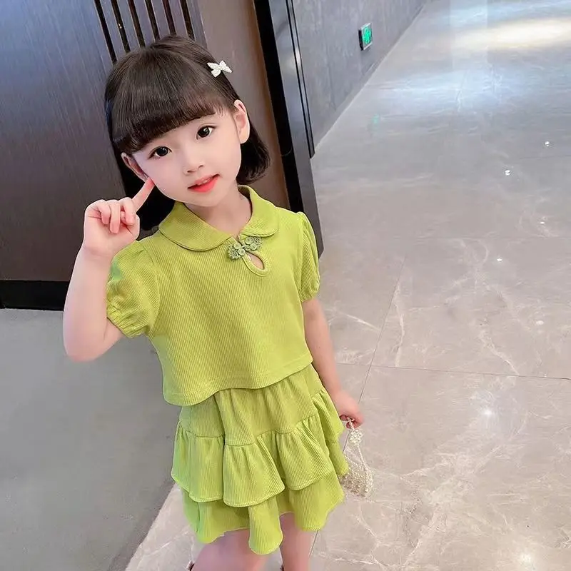 مجموعة صيفية غير رسمية للأطفال ، بلوزة قصيرة بطية صدر جميلة ، بدلة تنورة مريحة للفتيات الصغيرات ، عمر 2-8 سنوات ، موضة جديدة ، 2: أول مرة #3