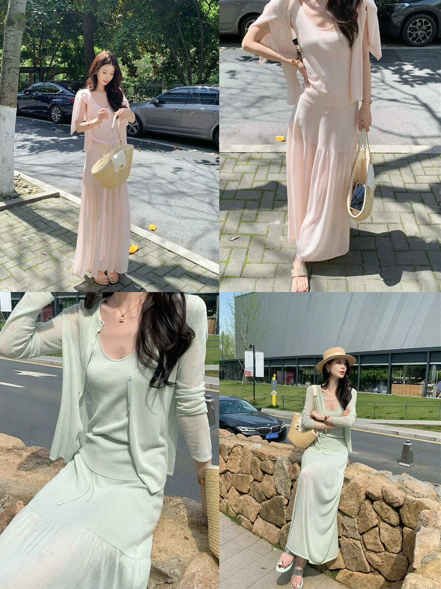 

Fashionable Knitted Set High Waist Skirt And Open Cardigan for Women Spring Season Long Sleeve Three Piece Suite