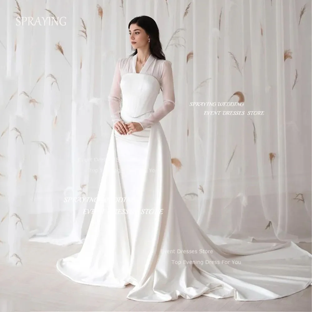 

SPRAYING Elegnat Mermaid Wedding Dresses V-Neck Long Sleeves Bridal Gowns Formal Prom Gowns Beach Wedding Gowns 2025 Women