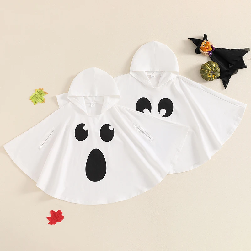 

2024-05-31 Lioraitiin 1-6T Kid Halloween Costume Ghost Print Hood Cape Cosplay Clothes Cloak for Baby Boys and Girls