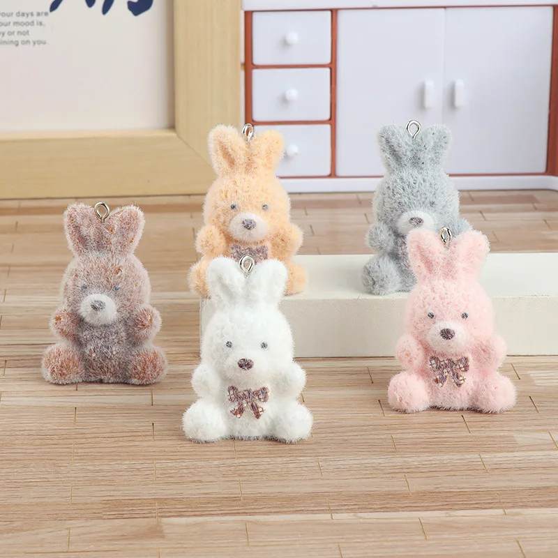 

20pcs Cartoon flocked resin Charms Cute Rabbit Pendant for Earring Keychain DIY Jewelry Accessories making