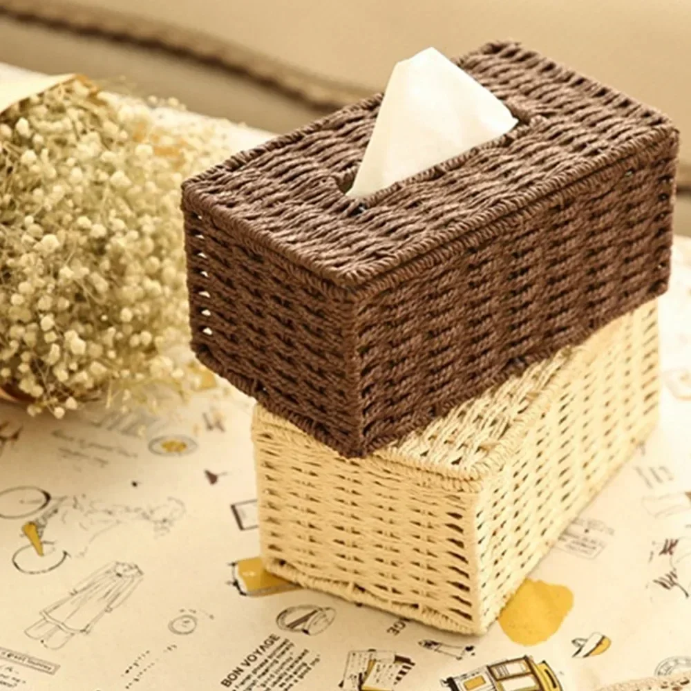 Woven Tissue Boxes Rattan Woven Tissue Storage Box Luxury Paper Holder for Home Hotel Office Tissue Organizer Porta-guardanapos