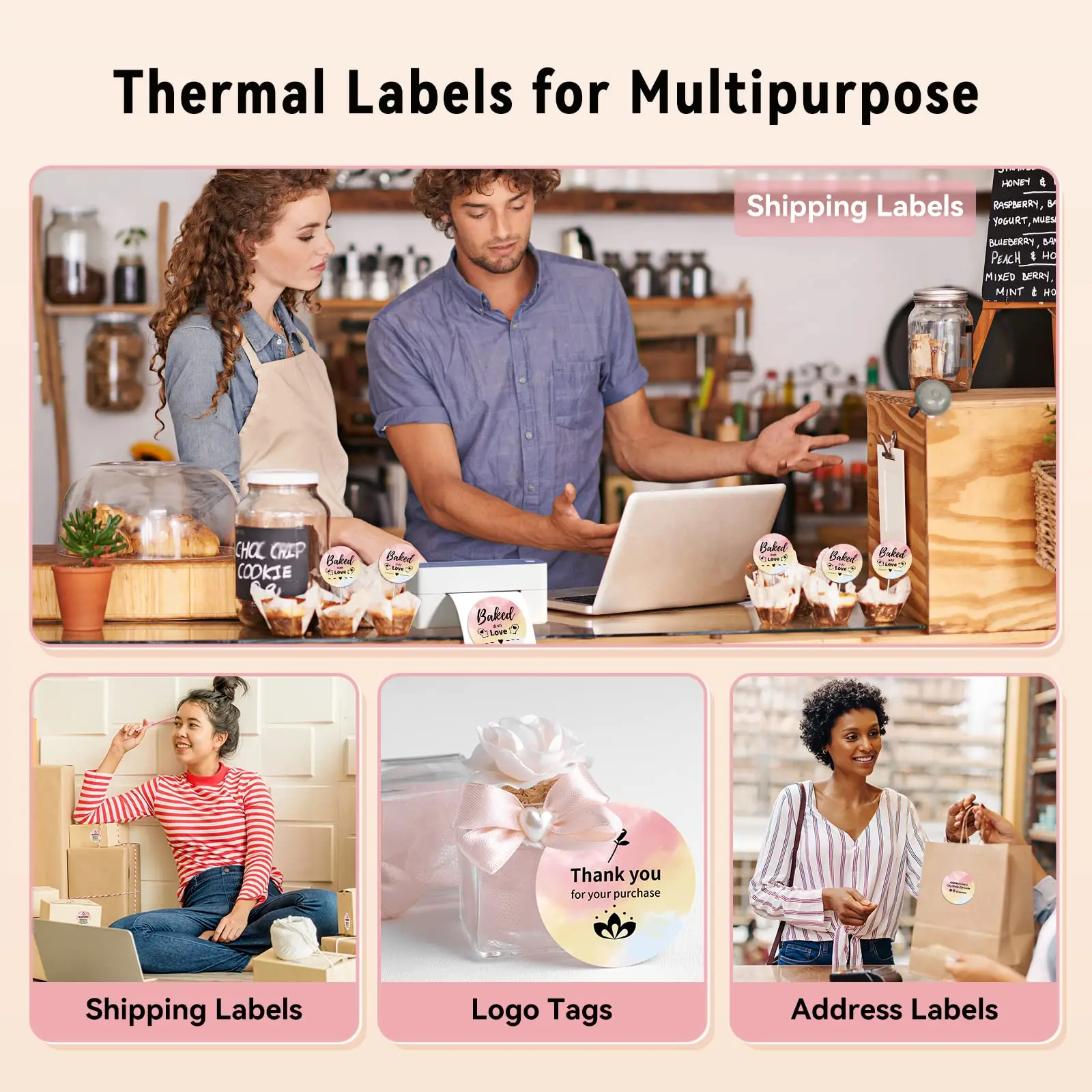 Circle Labels 2"/3" Thermal Round Gradient Color Label for DIY Logo Design Small Business Compatible Most Shipping Label Printer