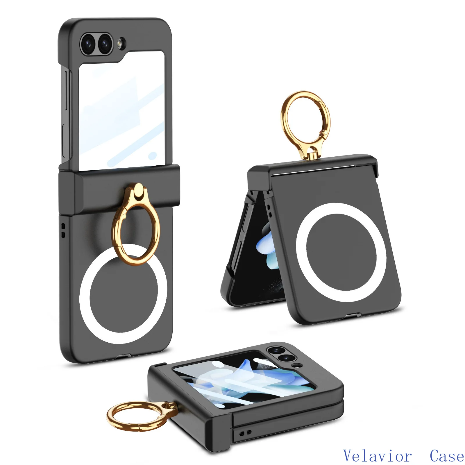 Fashion Flip5 5G Case with Ring Magnetic Hinge for Samsung Galaxy Z Flip 5 PC Cover