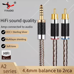 YYAUDIO 16 Strand OCC Gold Plated Plug HiFi Stereo 4.4mm to 2RCA Audio Cable for Amplifiers Audio Home Theater Cable RCA