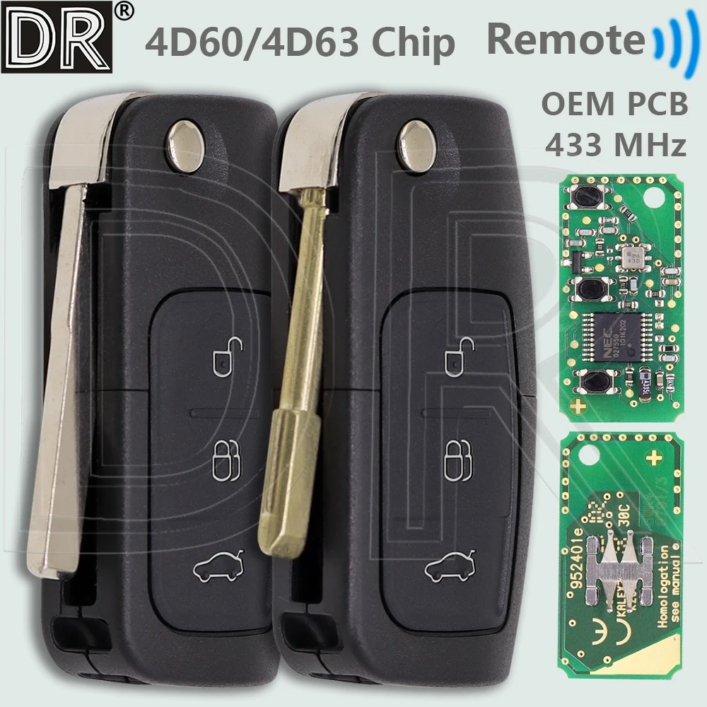 

Оригинальный автомобильный ключ-пульт DR PCB 4D60/4D63 315/433 МГц HU101/FO21 для Ford Focus, Fusion, Mondeo, Galaxy, Transit, Fiesta