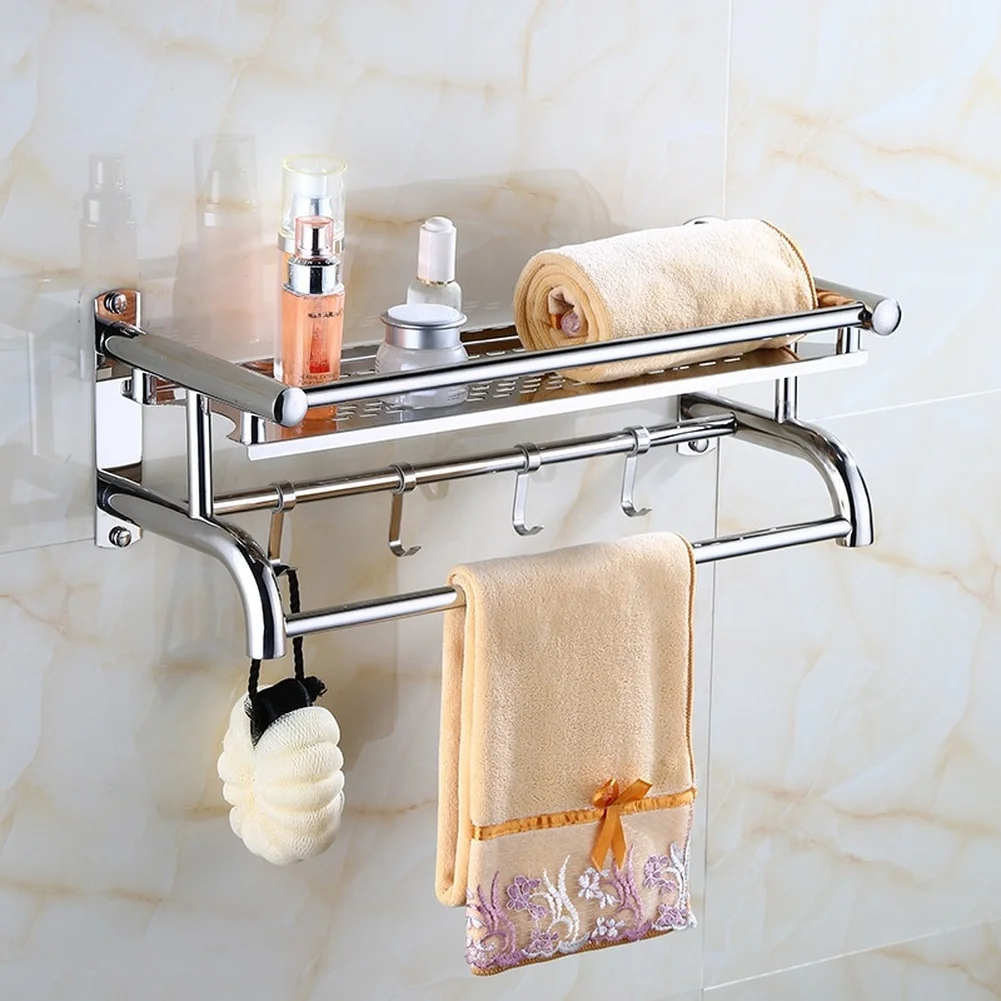 Wall Mounted Stainless Steel Towel Rack 304 Grade Bathroom Shelf with Mirror Finish and 15kg Maximum Load Support