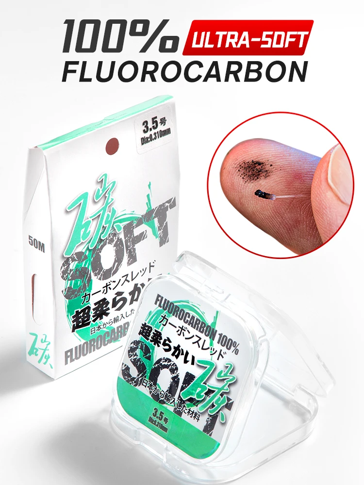 Zukibo 50m 100% Japan Fluor carbon Leader Angelschnur weiche Mono filament Angelschnur schnell sinkende Kohle faser schnur unsichtbar – Detail 1