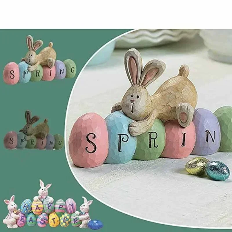 Cute Rabbit Sculpture Figures Garden Home Decor Resin Ornaments Indoor Desktop Decoration Home Fashion Accessories Small Tools