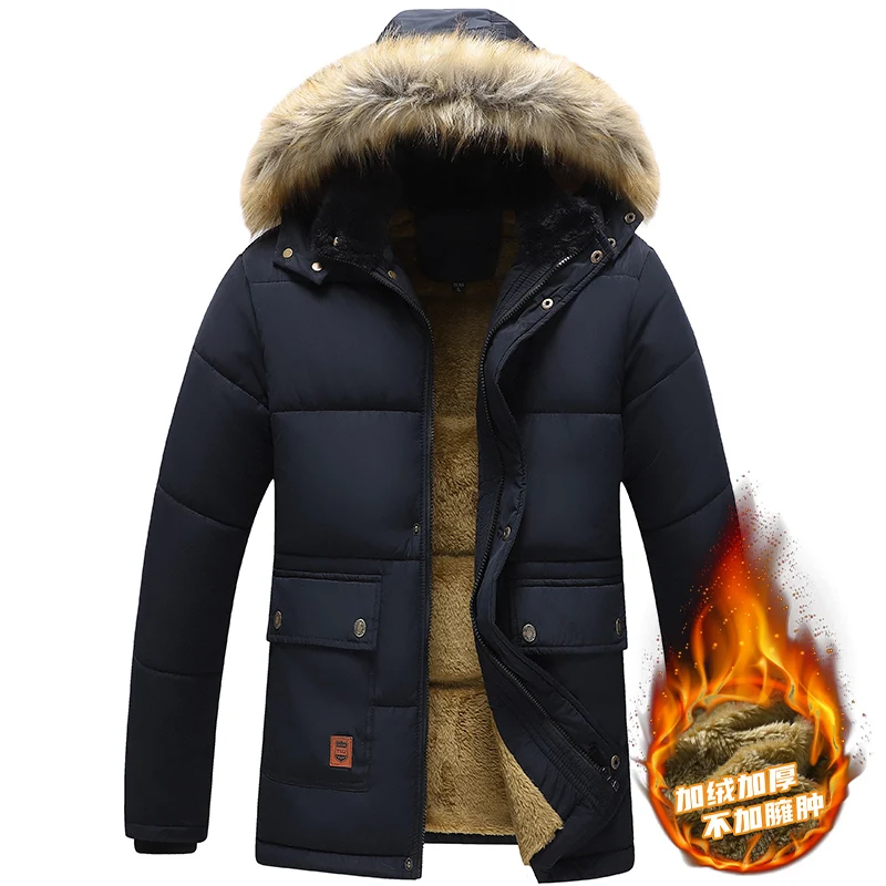 

Men 2025 Winter New Windproof Fleece Warm Thick Jacket Parkas Coat Men Fashion Hooded Fur Collar Jacket Classic Casual Parka Men