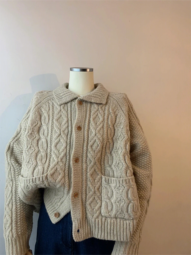 Vintage Knitting Sweater Solid Colors Korean Style Single Breasted Jumper Harajuku Streetwear Oversize Casual Pockets Pullover