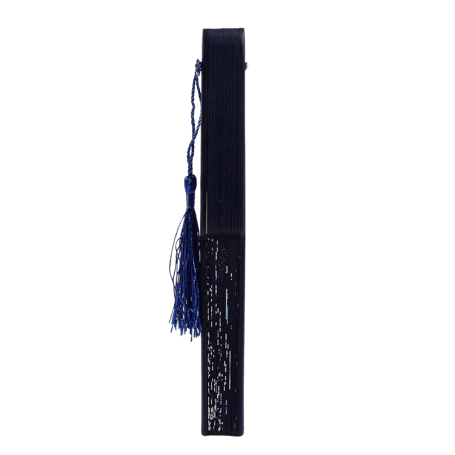 AA77 NEW Folding bamboo lace hand fan, dark blue butterfly and white flower