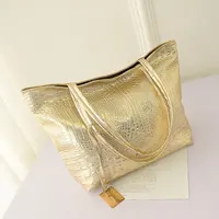Bolsos de hombro informales de marca a la moda para mujer, bolso de cocodrilo plateado, dorado y negro, bolso de mano grande de piel sintética para mujer, bolsos de mano para mujer