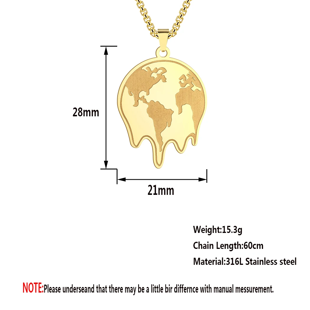 Kinitial Handmade Stainless Steel Melting Earth Planet Pendant Necklace For Men Punk Choker Streetwear Jewelry Gift