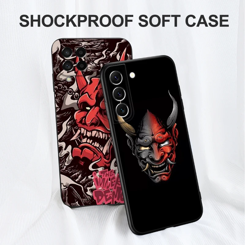 Black tpu Case For Samsung galaxy M53 M13 M62 A12 A22 A22S A32 A42 A52 A52S A72 4g 5g A20S Japanese Oni Hannya Demon Mask