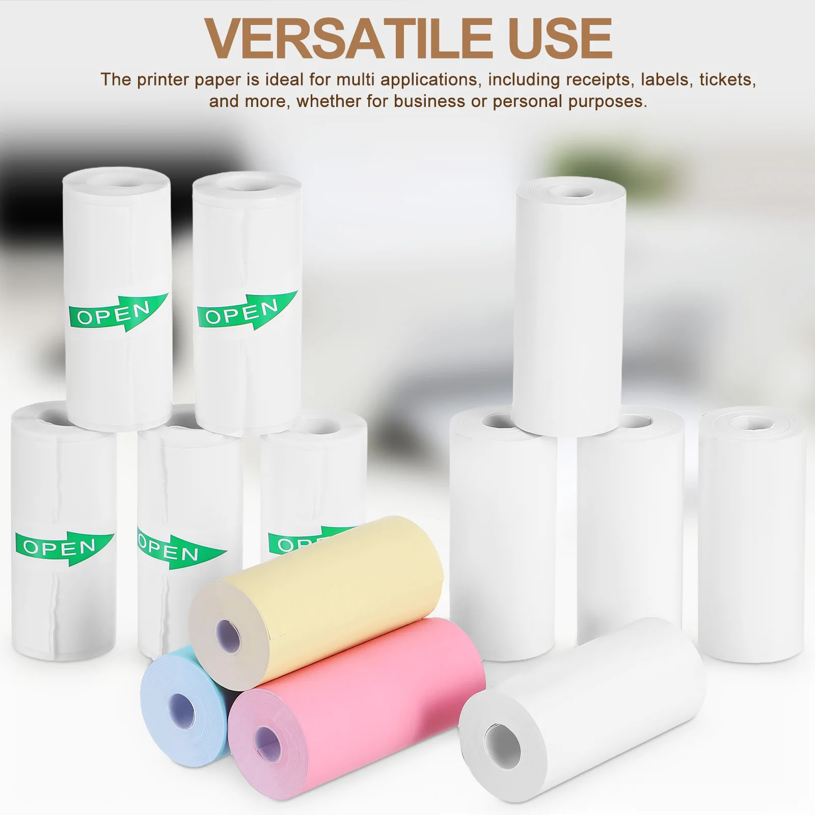 13 Rolls Plain Mini Printer Paper Printer Mini Receipt Stickers Clear Print Compatible Photo Label Adhesive Supply