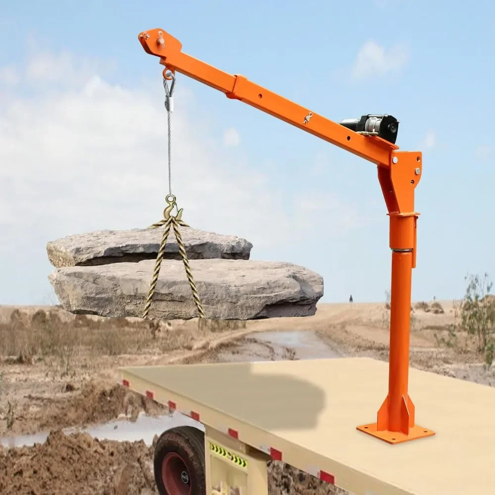 

1100 LBS Truck-Mounted Crane Hoist Painted Steel Pickup Truck Jib Cranes with 12V Electric Winch & Remote Control,360° Swivel