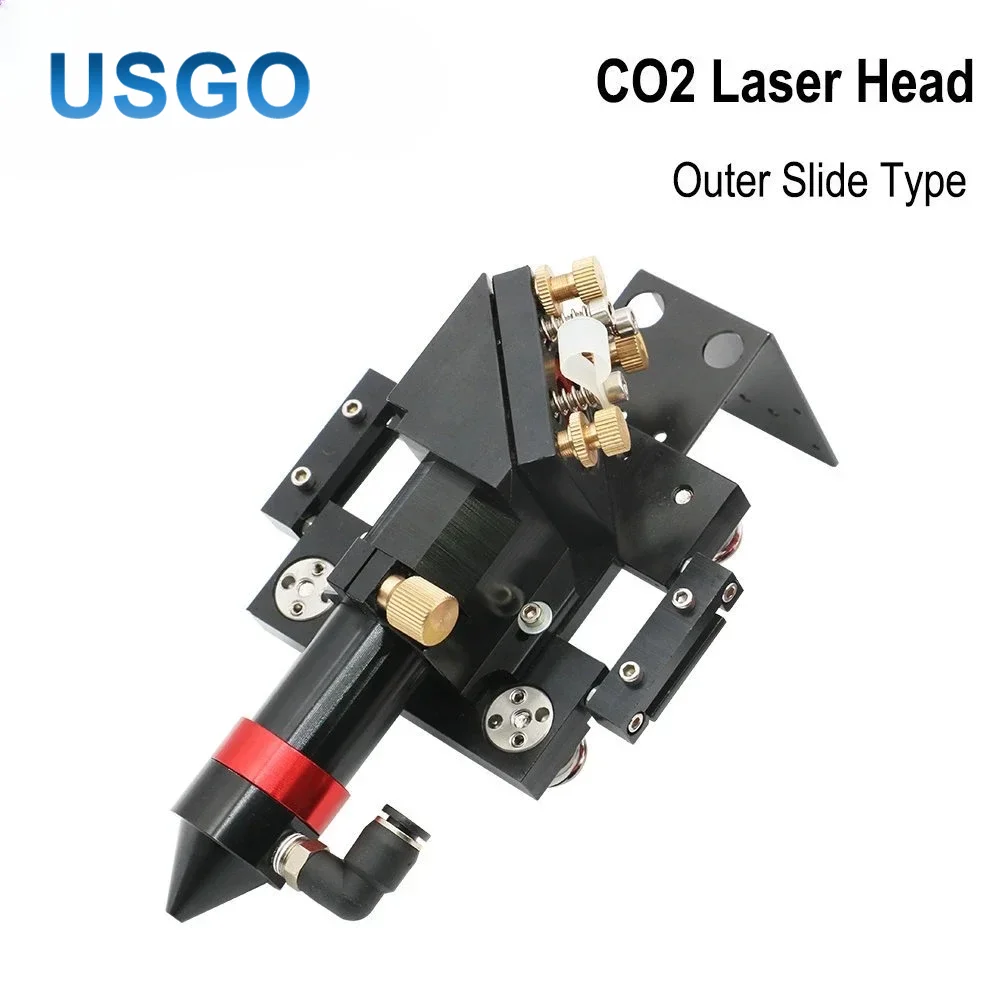 USGO CO2 Laser Head Dia 20mm FL 50.8 63.5 101.6mm Mirror 25mm Outer Sliding Mount with Air Assist for Laser Engraver Cutter