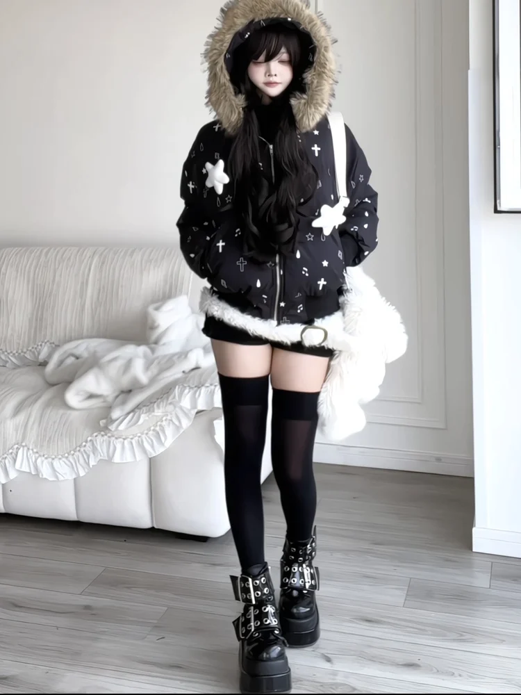 الأصلي ثقافة فرعية اليابانية Kawaii قصيرة سترات طالب Y2K أفخم مقنعين فضفاضة الدافئة سميكة أسفل سترات نسائية 2025 #3