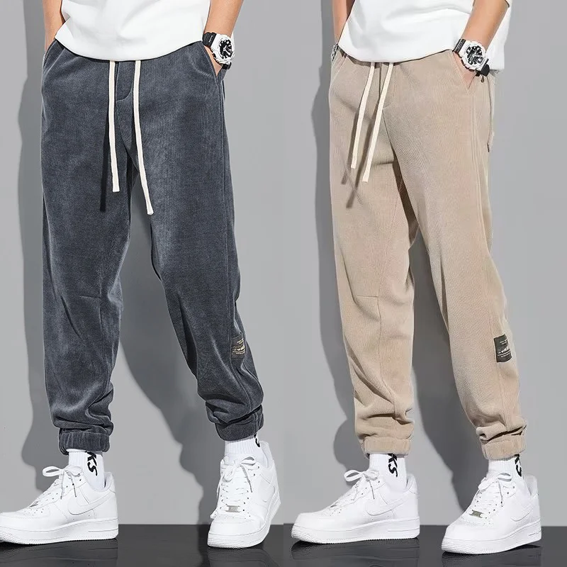 

Men's Casual Corduroy Harlan Pants Fce Lined Autumn Winter Sports Long Trousers Loose Fit Trendy Brand Outerwear