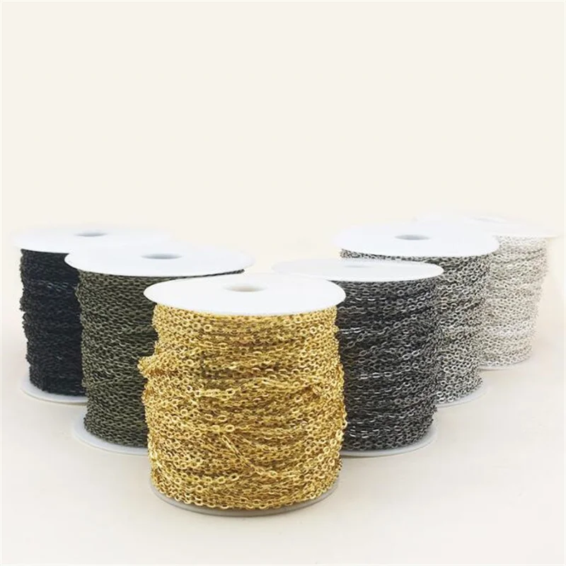 2.5/3.5/4.5mm Width Necklace Chains Rhodium/Silver/KC Gold/Gunblack/Antique Bronze Color Flat Chain for DIY Jewelry Making 2m
