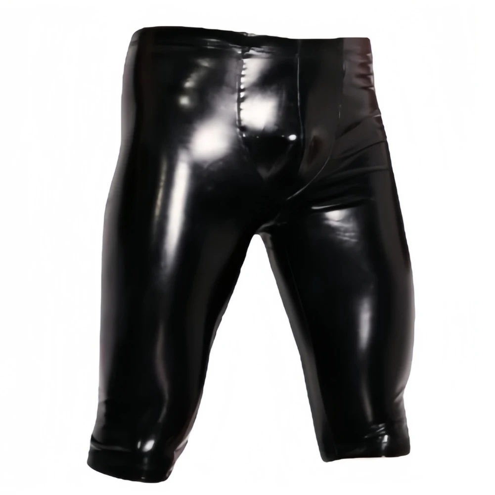 Glossy Men's Cloth Latex Fabric Waterproof Sports Long Leg Boxers Shorts Underwear Pouch Panties Tight-fitting