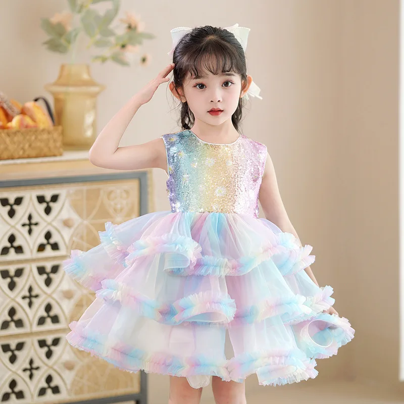 

Children's Clothing2-13Girl's Dress Summer Vest Rainbow Princess DressTUTUSkirt Wedding Dress