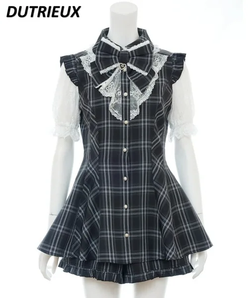 Japanse Lolita Stijl Sc Pak Mijn In Massa Geproduceerde Cinched Afslanktops Korte Mouwen Taille Trimshirt En Basisshort