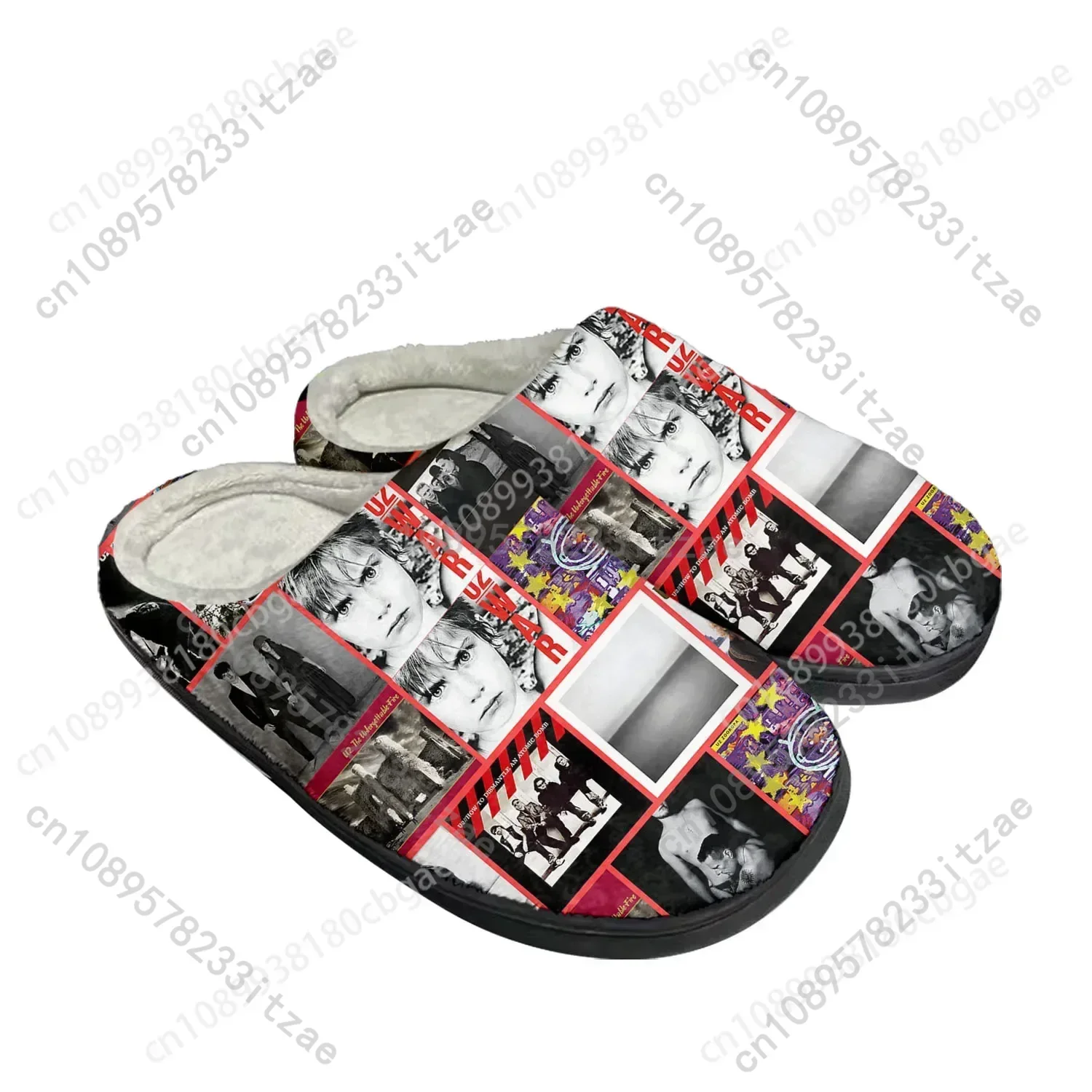 

U2 Rock Band Fashion Punk Home Cotton Custom Slippers Mens Womens Sandals Plush Bedroom Casual Keep Warm Shoe Thermal Slipper