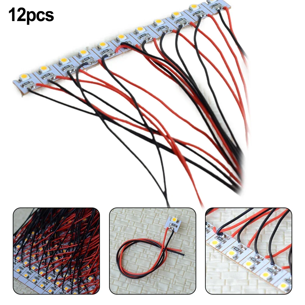 Pre Wired LED Lights 12V DC Warm White 10 Mm X 10 Mm 12 PCS 20 MA Each Light Lamps Lights Model Parts OO Scale