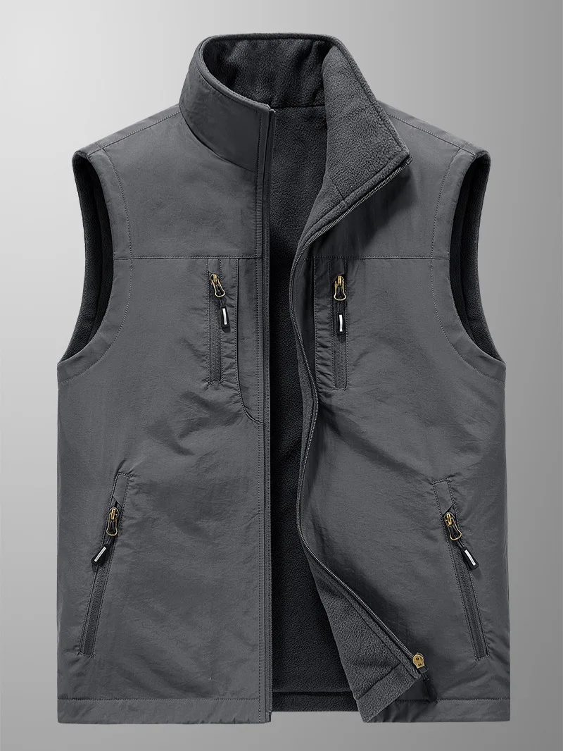 Men's Vests for Fall Winter Padded and Thickened Workwear Jacket Multi-pocket Stand-up Collar Undershirt Men's Outdoor Shoulder