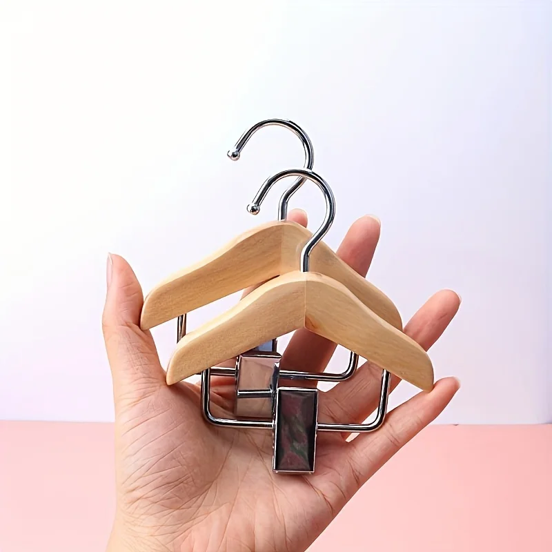 10-Pack  Wooden Clothes Hangers |   Stainless Steel Clips for Pet Clothes/Accessories Storage, Polished Hanger Organizer