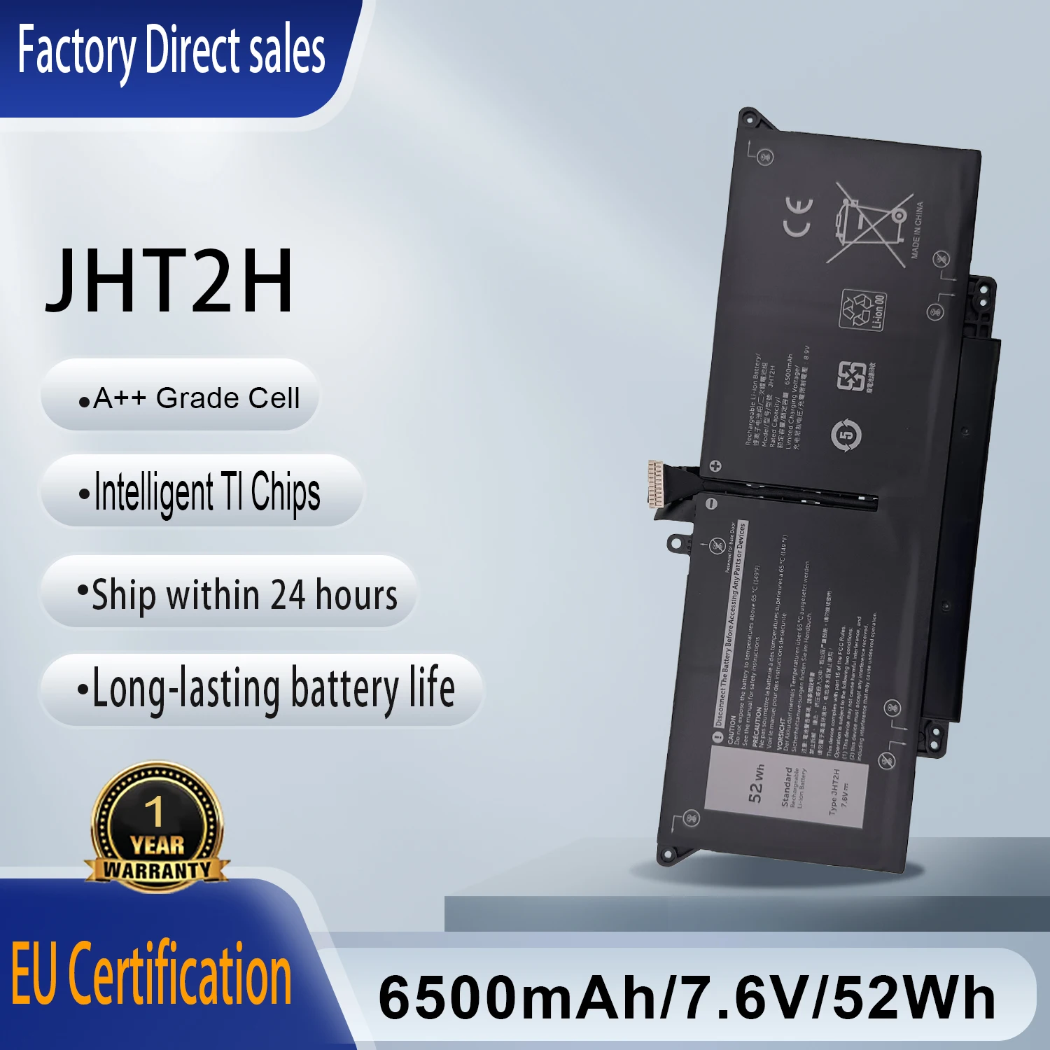 

JHT2H Laptop Battery For Dell Latitude 7310 7410 Chromebook Enterprise Series P33S P33S001 P34S 35J09 04V5X2 HRGYV 0HRGYV 4V5X2