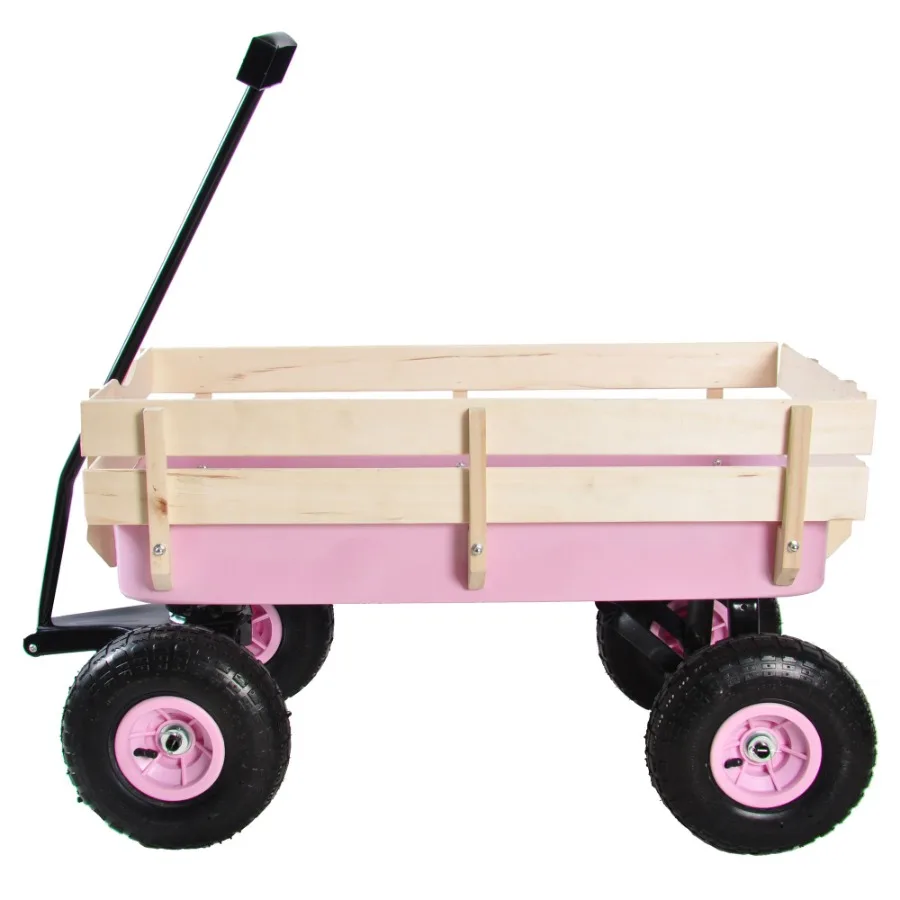

Outdoor Wagon All Terrain Pulling w Wood Railing Air Tires Garden Cart