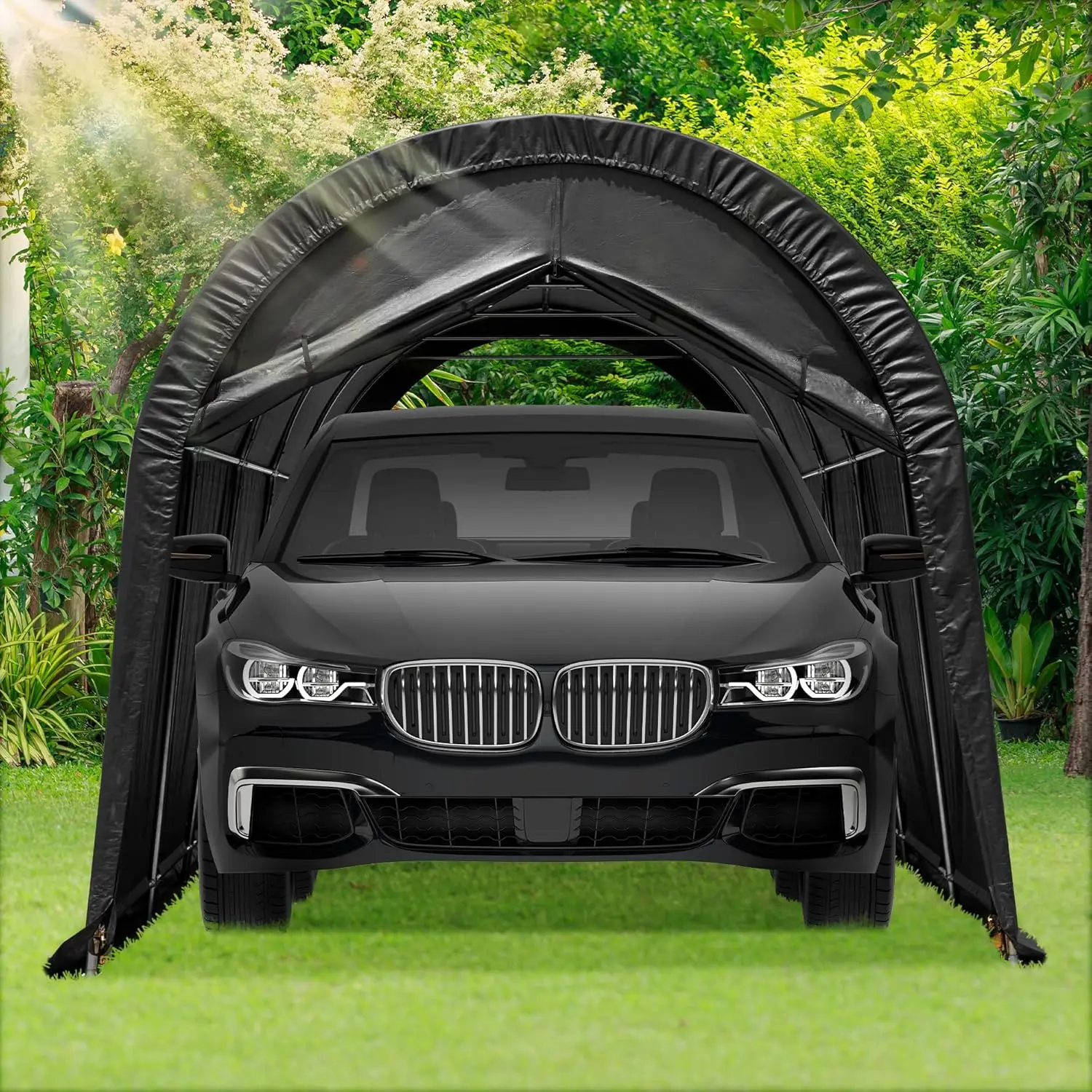 Mellcom Carport 10 X15 Ft Heavy Duty, Portable Garage With All-Steel Metal Frame And Round Style Roof, Anti-Snow Car Canopy