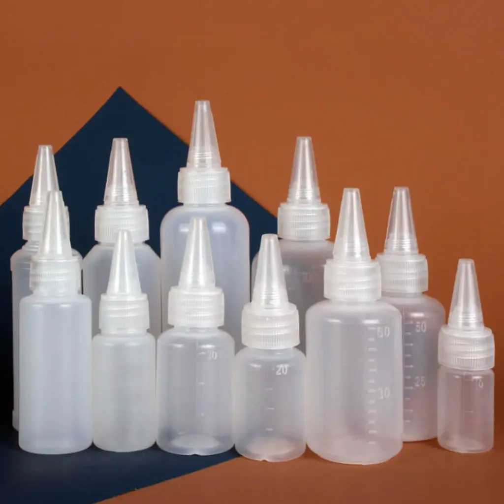 10PCS 10ml/20ml/30ml/50ml/60ml/100ml Plastic Squeeze Bottles Empty Dropper bottles with Scale for Solvents Ink Liquid Container