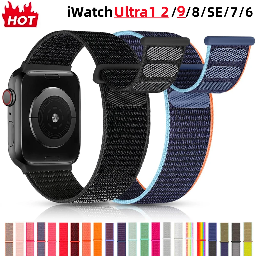 

Nylon Strap For Apple Watch Ultra 2 Band 49mm 45mm 44mm 42mm 40mm 41mm 38mm Nylon bracelet correa iwatch series 9 8 7 6 5 4 3 SE