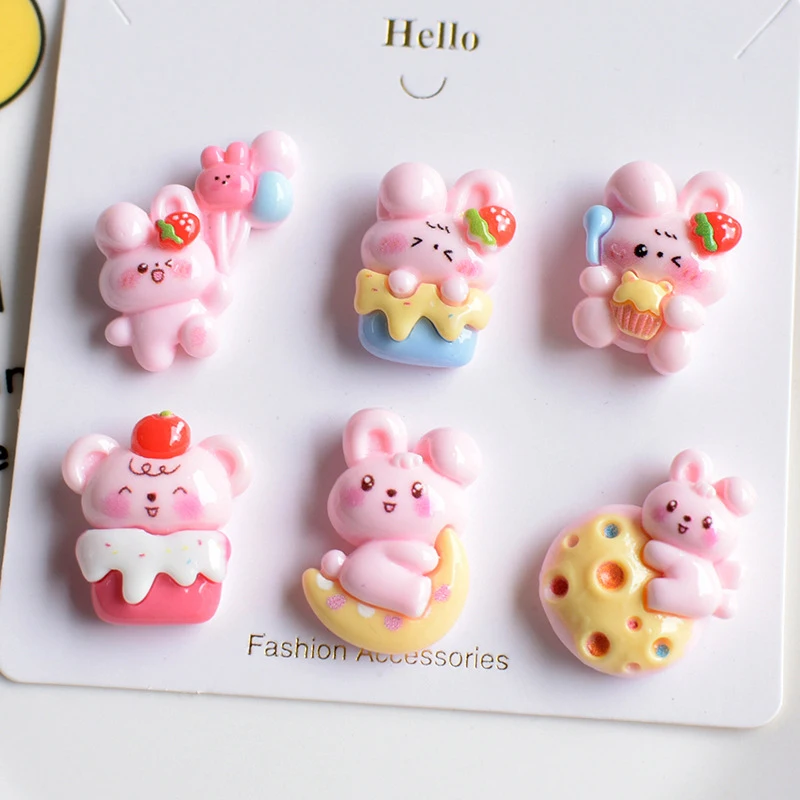 10 Pcs New Lovely Mini Cartoon Face Bear, Rabbit Series Resin Scrapbook Diy Jewellery Hairpin Accessories Decorate Craft