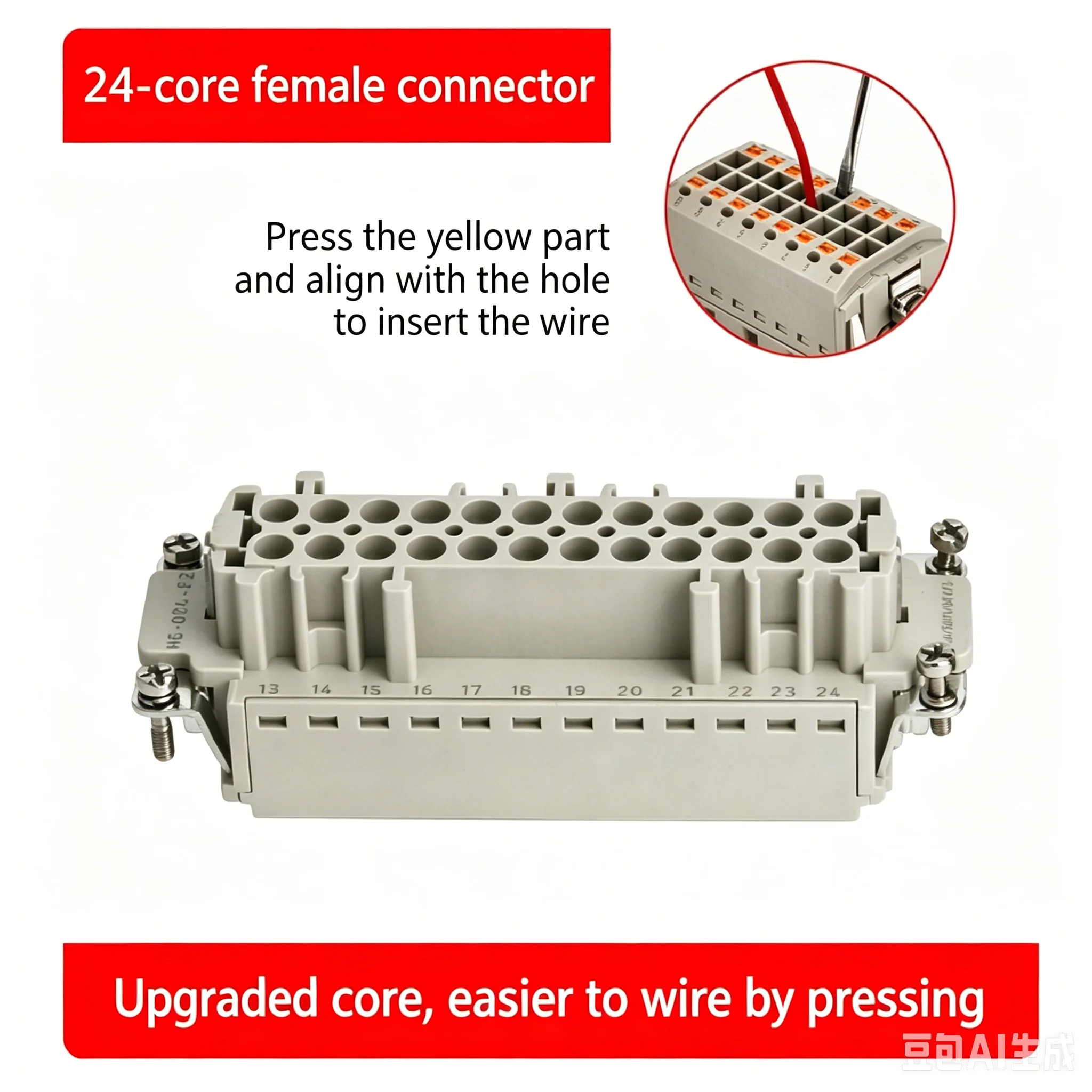 1pcs HDC-HE-024-M HE-024-FZ Heavy-Duty Connector Rectangular Industrial Aviation Plug Spring Clip Crimp Quick Wiring