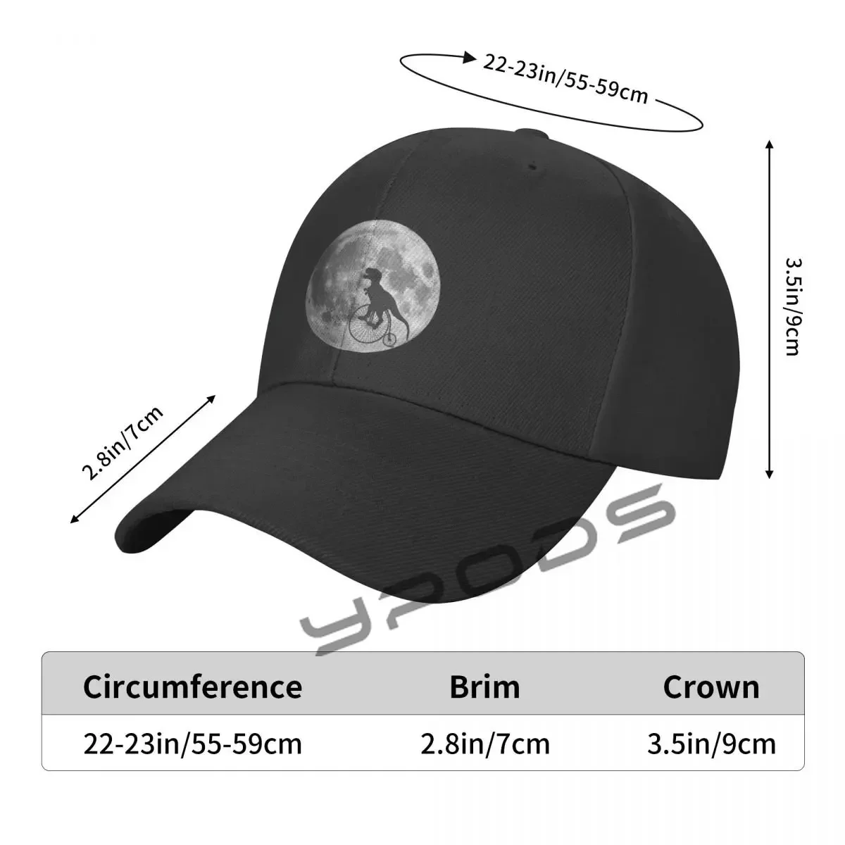 Dinosaur Bike Moon Cartoon Baseball Cap for Men Women Classic Dad Hat Plain Cap Low Profile