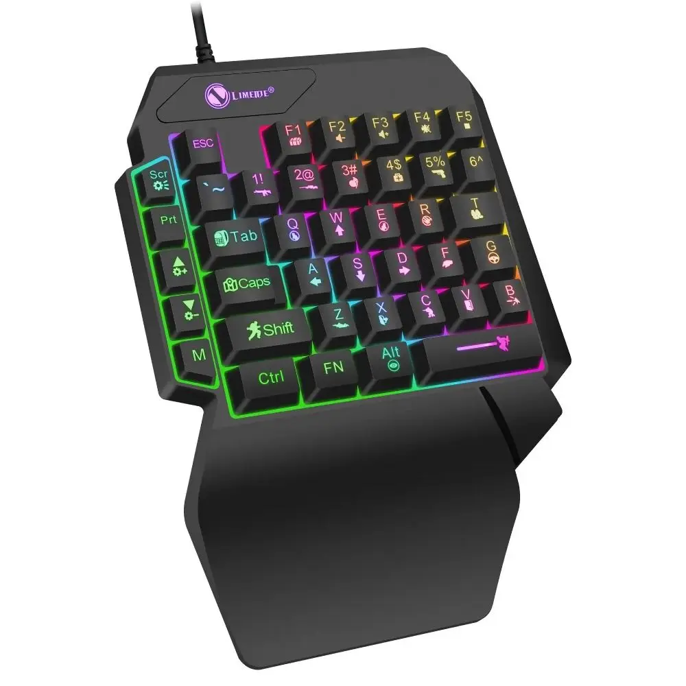 Mini teclado colorido com uma mão, luminoso, ultrafino, teclado de mão única, 35 teclas, usb, para jogos, teclado mecânico, laptop