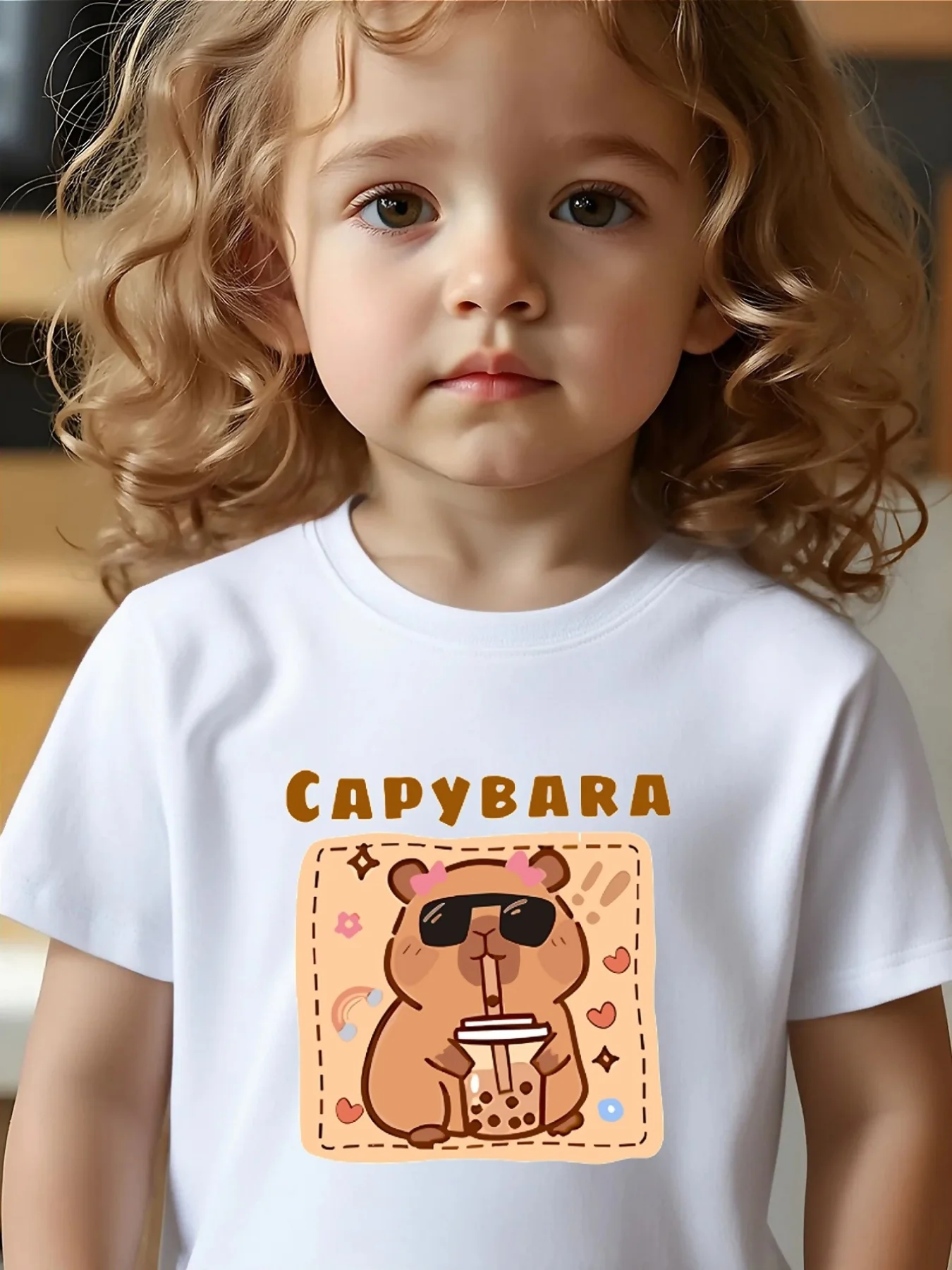 Cute Capybara Tea Cartoon Print Family Matching T Shirt Boys Girls Tee Parent Child Casual Top Mom Dad Kids Summer Daily Wear