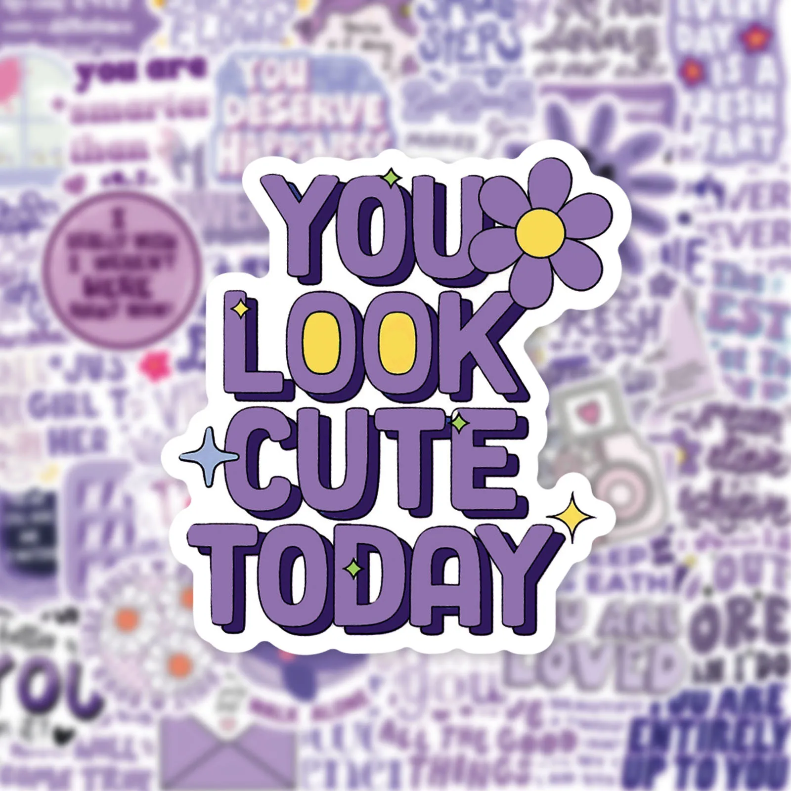 Autocollants imperméables avec texte inspirant violet, 50 pièces, Slogan anglais, Graffiti, décoration pour carnet de notes, valise, tasse d'eau, jouets de guitare