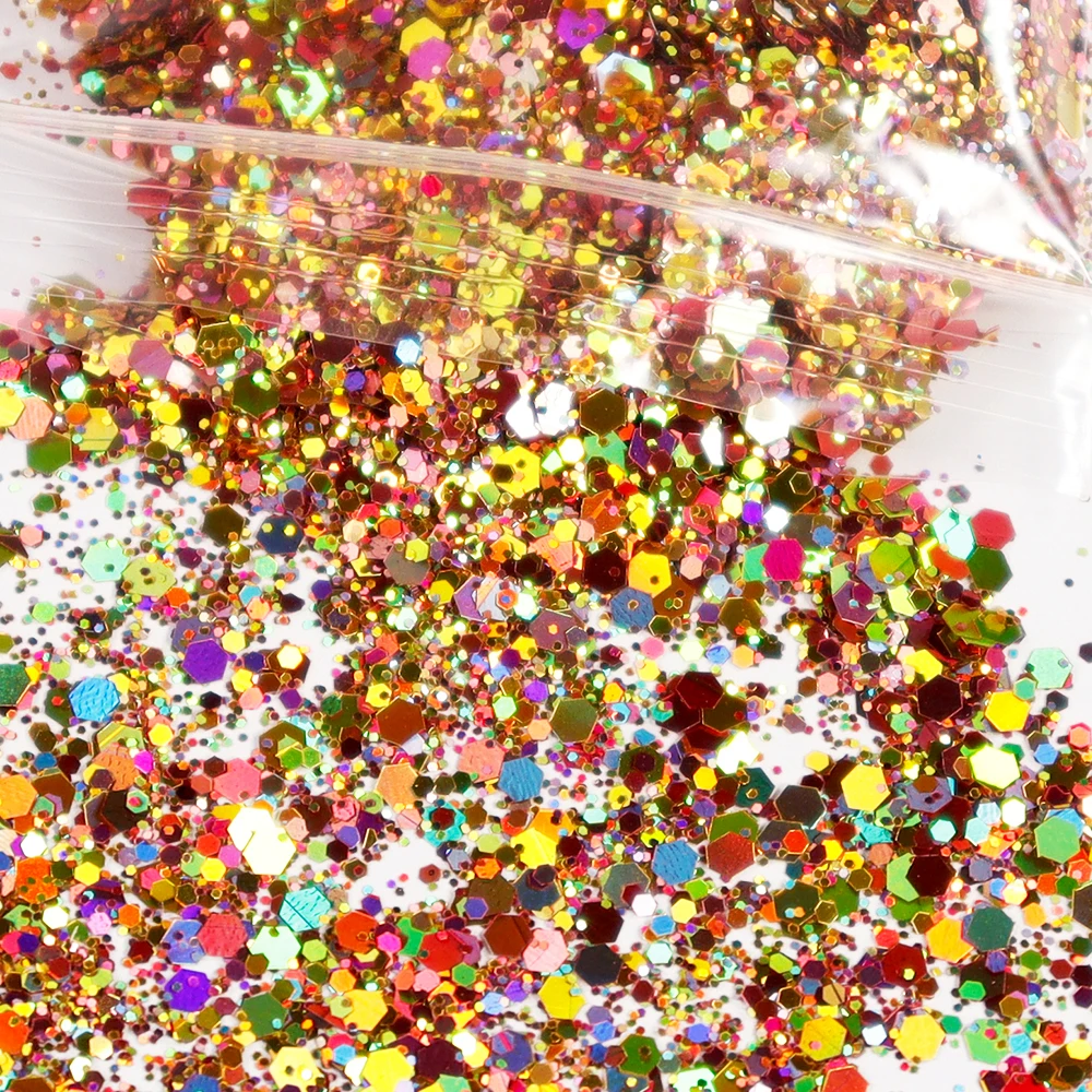 

50g/bag Holographic Mixed Sequins Hexagon Shape Chunky Gold Nail Art Glitter Flakes Laser Sparkly Sequin Nail Art Decoration 12#