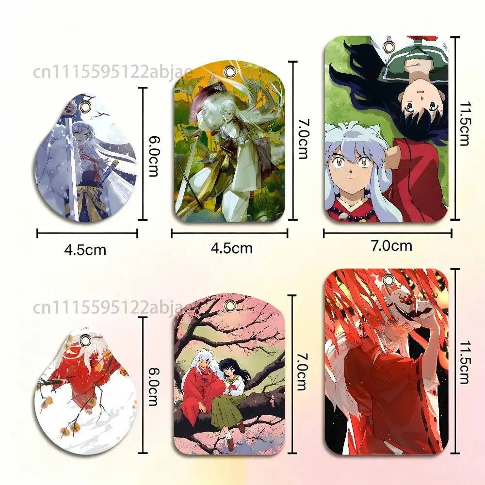I-InuYasha Rectangle ID Card Case Keychain Access Card Bag Key Tag Ring Leather Card Holder Key Ring